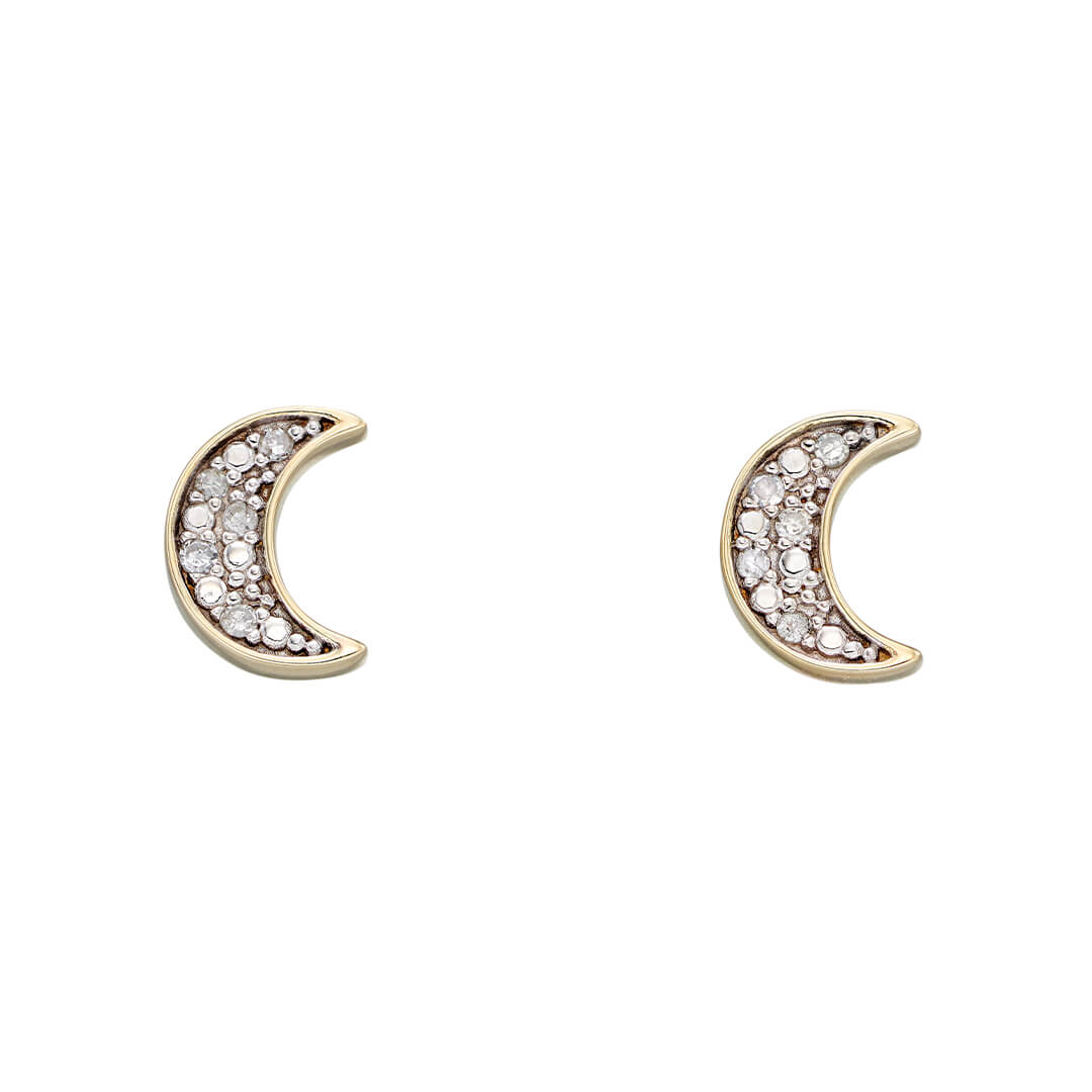 Elements Gold Moon Stud Earrings with Diamonds