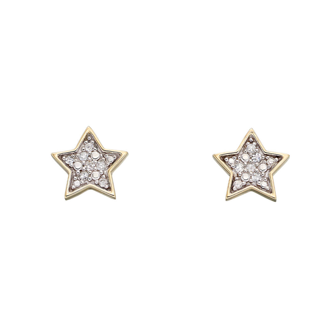 Elements Gold Star Stud Earrings with Diamonds