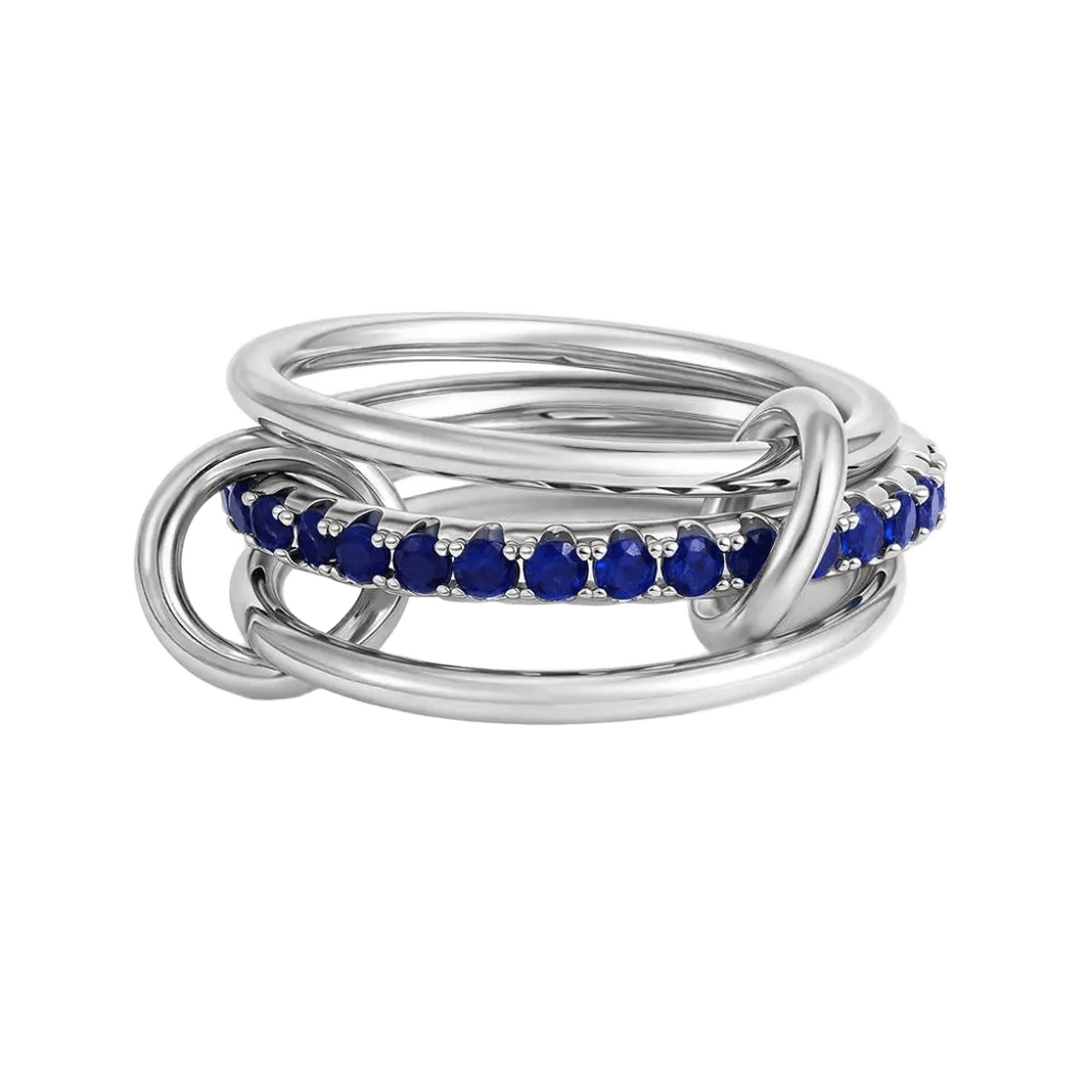 18K Elegant Silver Stacked Rings with Blue Stones