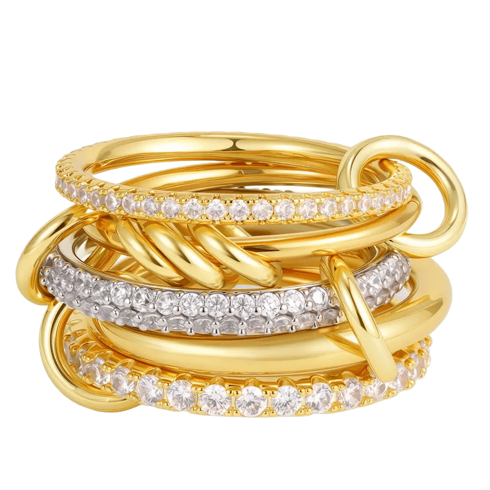 18K Elegant Gold Plated Stacked Rings with White Stones