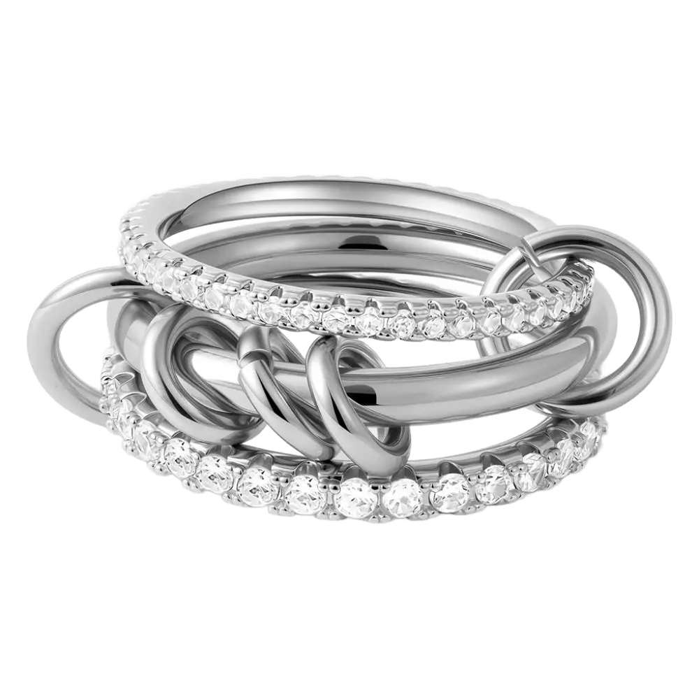 18K Elegant Silver Stacked Rings with White Stones