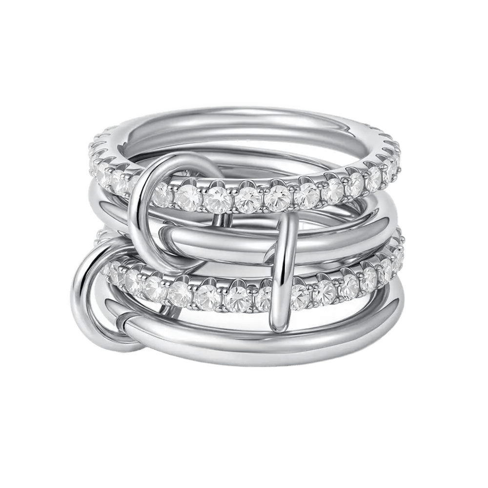 18K Elegant Silver Stacked Rings with White Stones