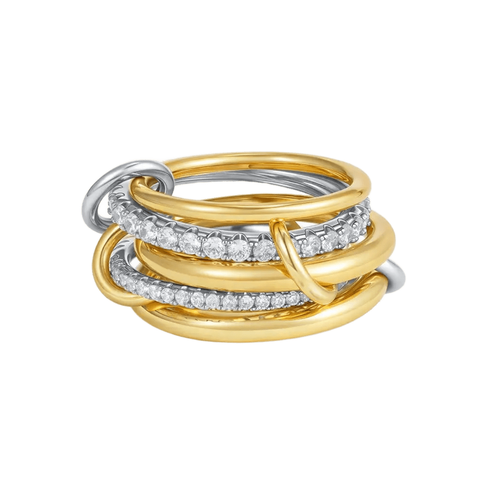 18K Elegant Gold & Silver Stacked Rings