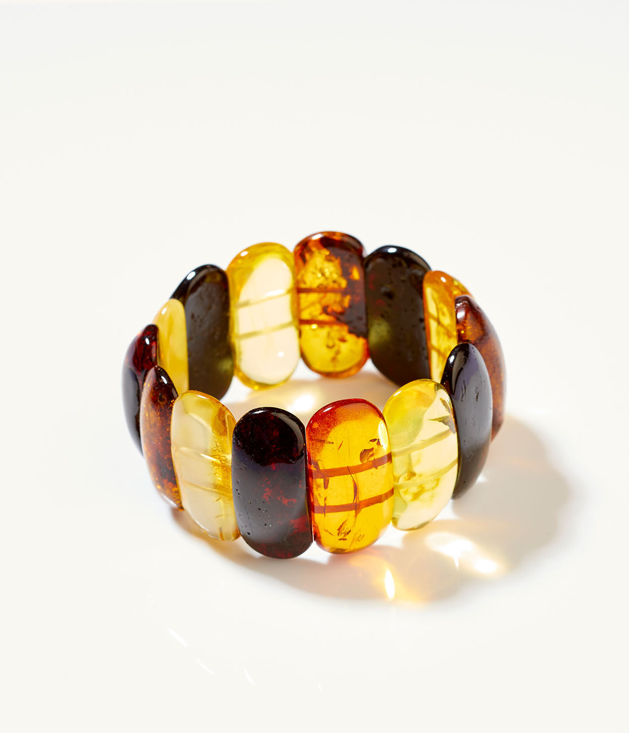 Bracciale rigido a righe multicolore con ambra