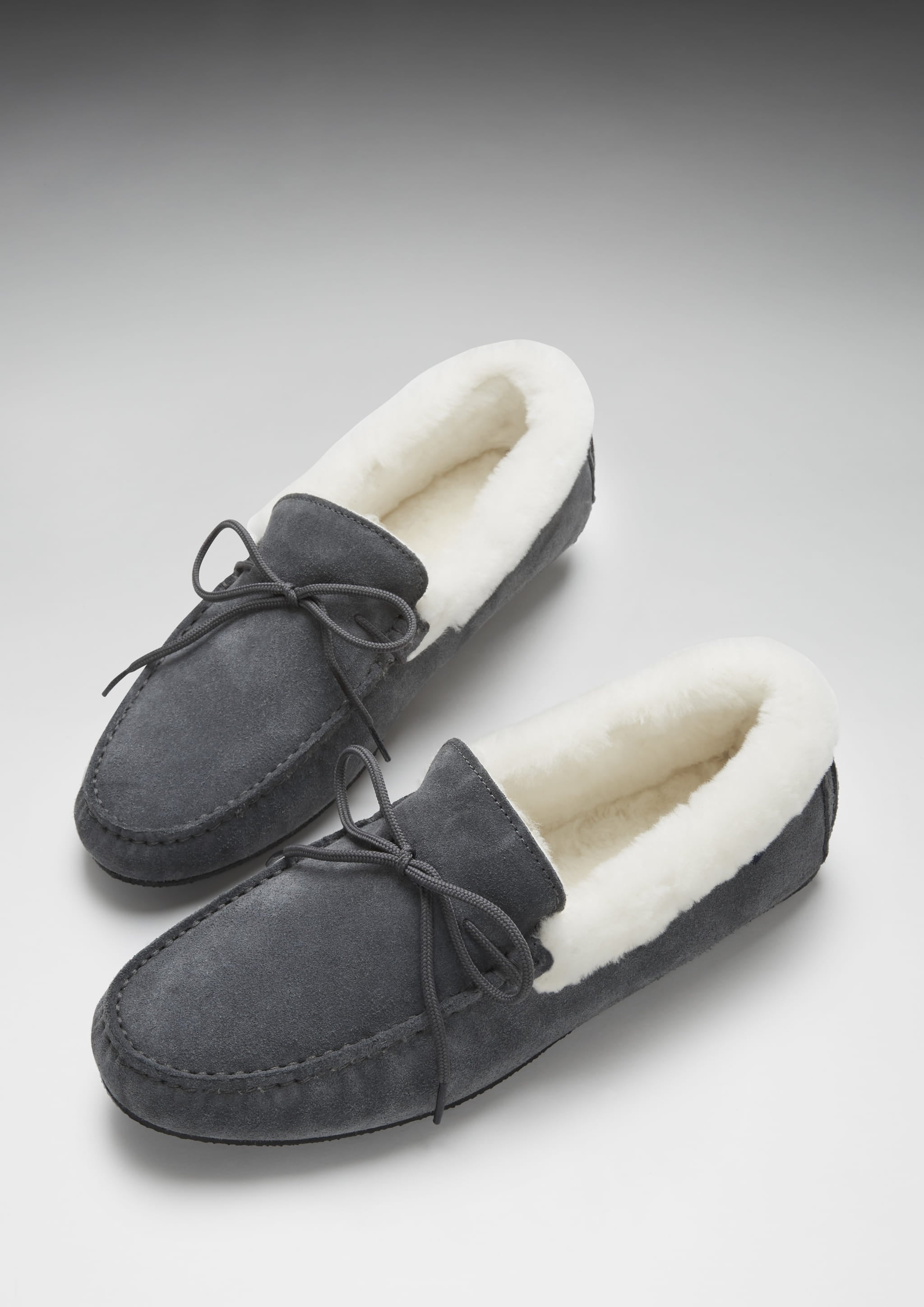 Pantofole, pelle di pecora, camoscio grigio ardesia