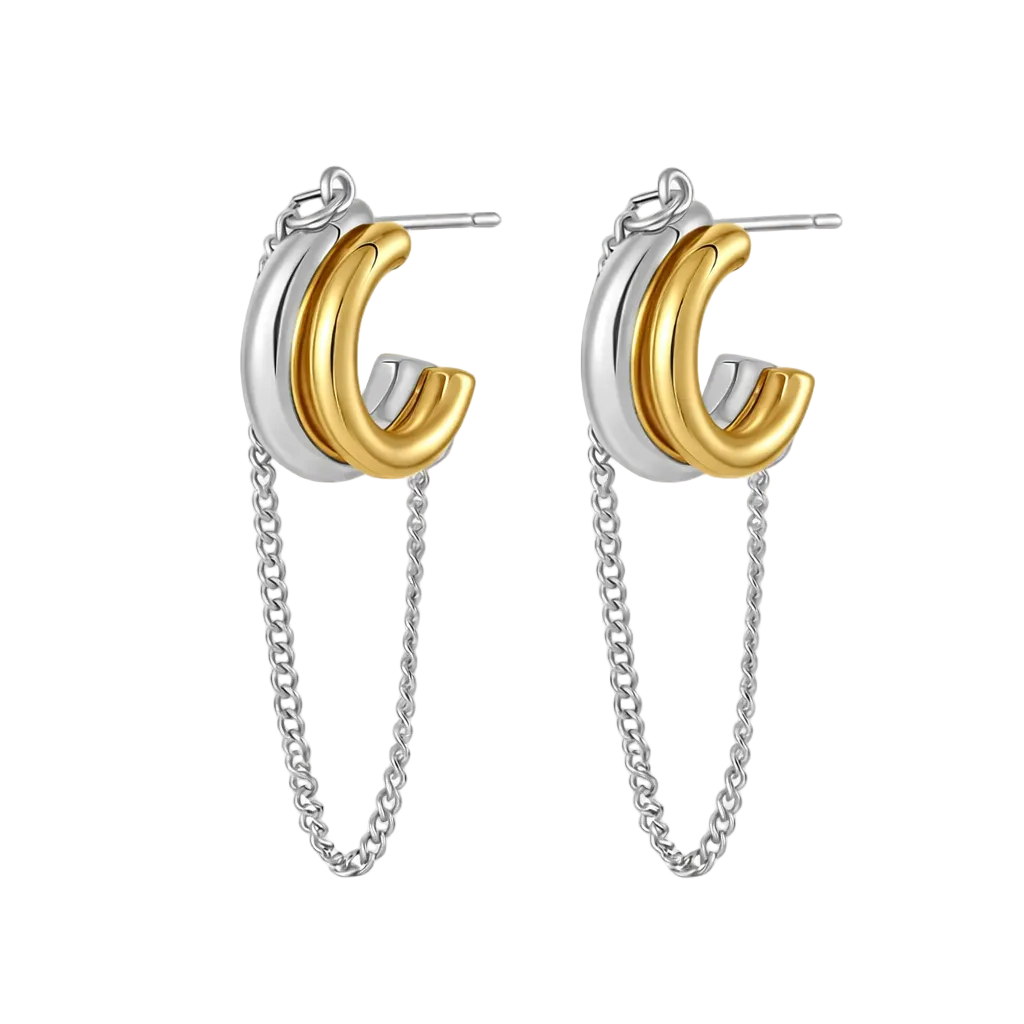 Dual Tone Chain Hoop Earrings
