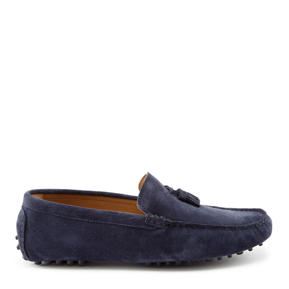 Mocassini da guida con nappine, camoscio blu navy