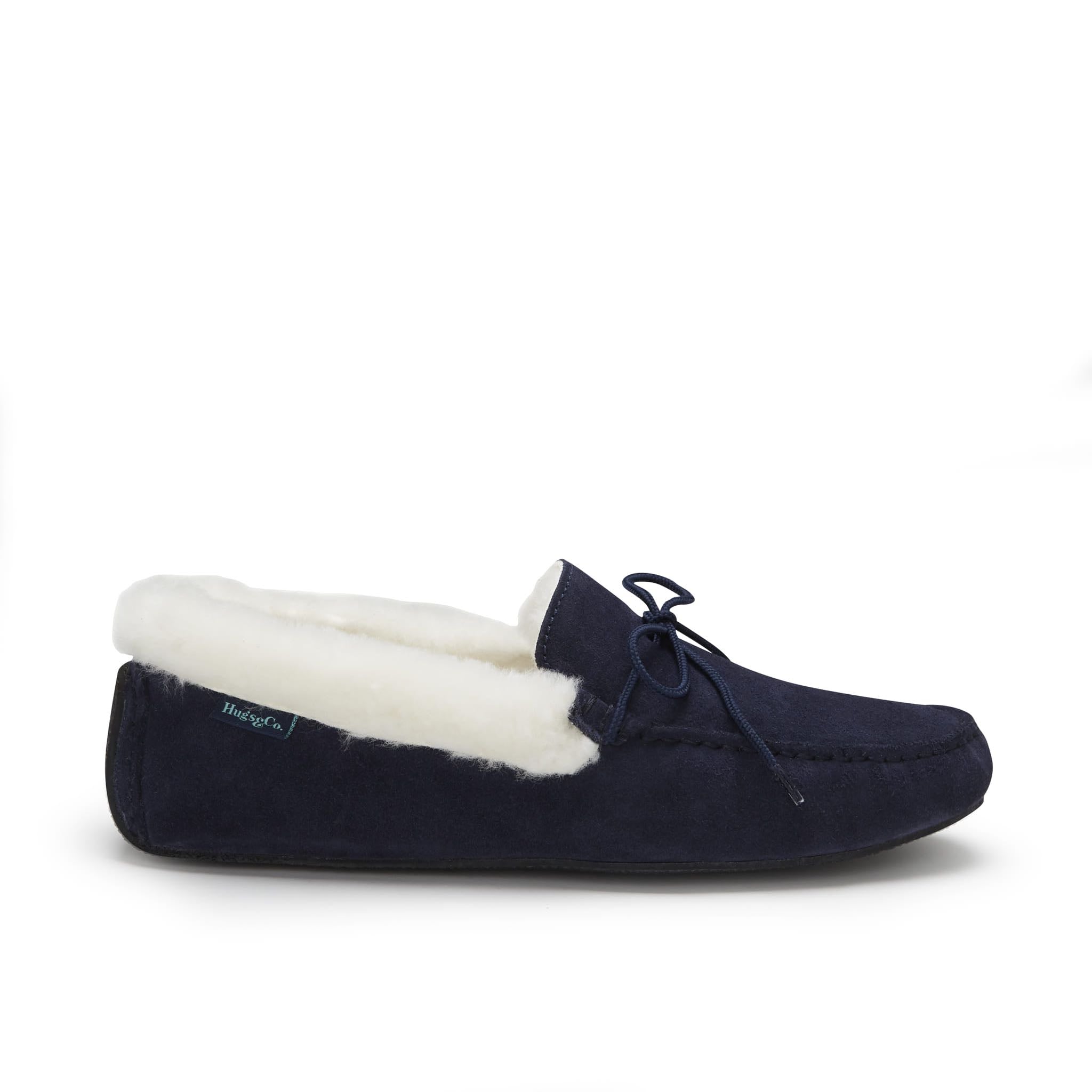 Pantofole, pelle di pecora, camoscio blu scuro