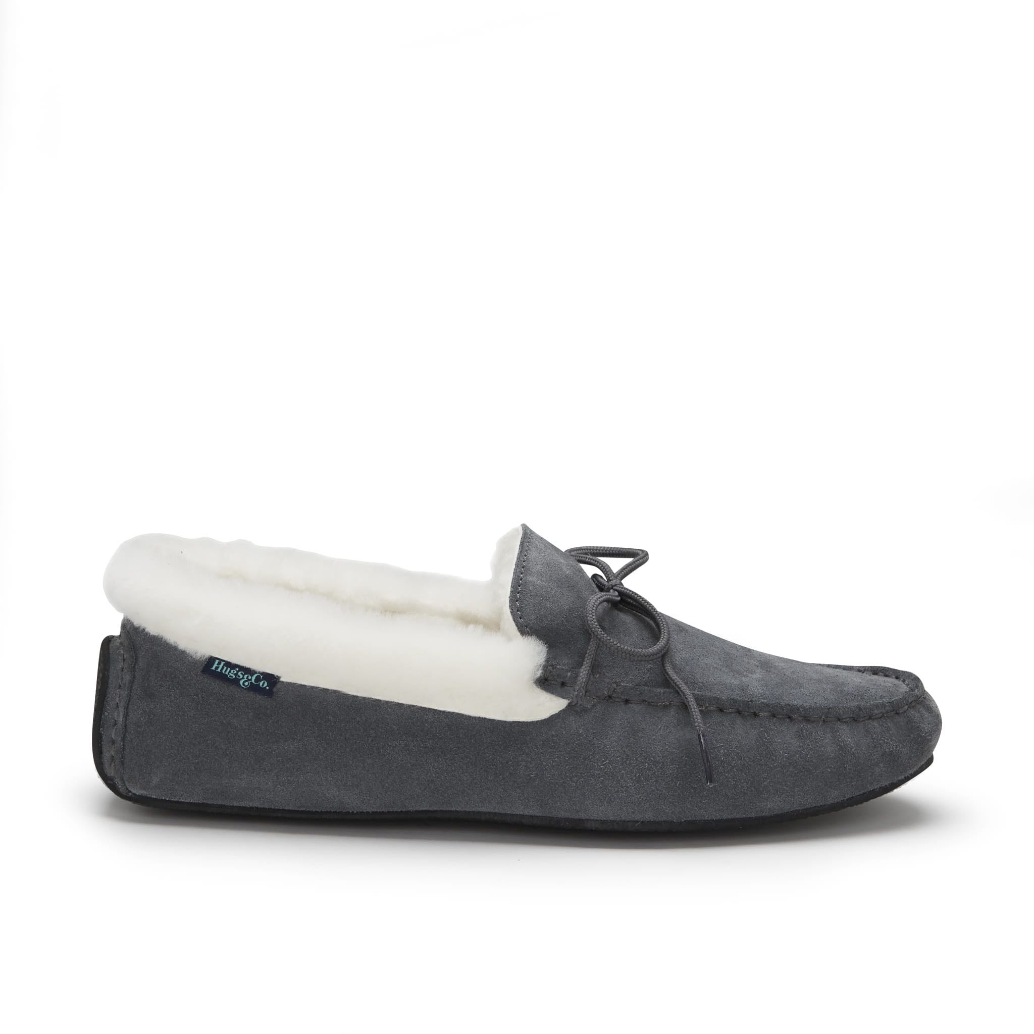 Pantofole, pelle di pecora, camoscio grigio ardesia