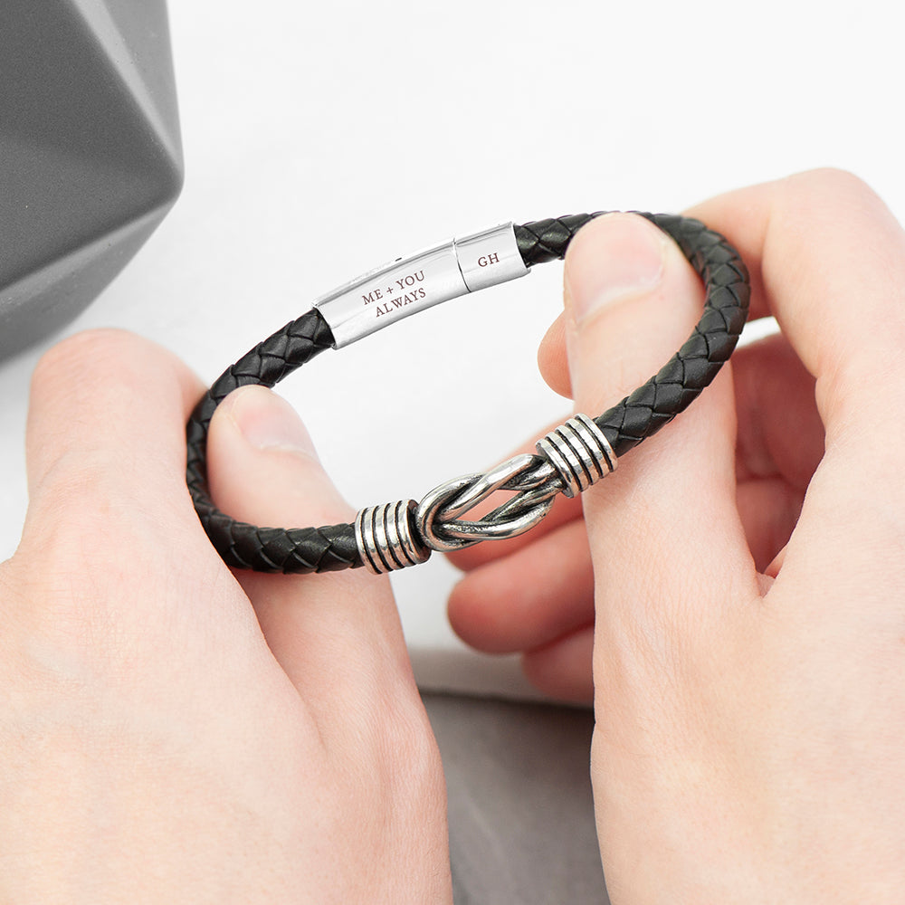 Bracciale da uomo in pelle con nodo infinito personalizzabile
