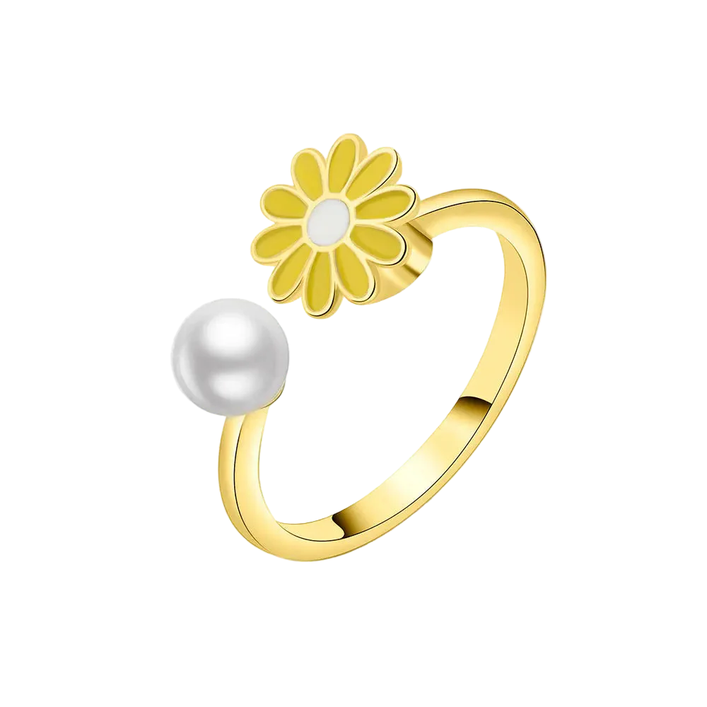 Adjustable Yellow Daisy Spinner Ring