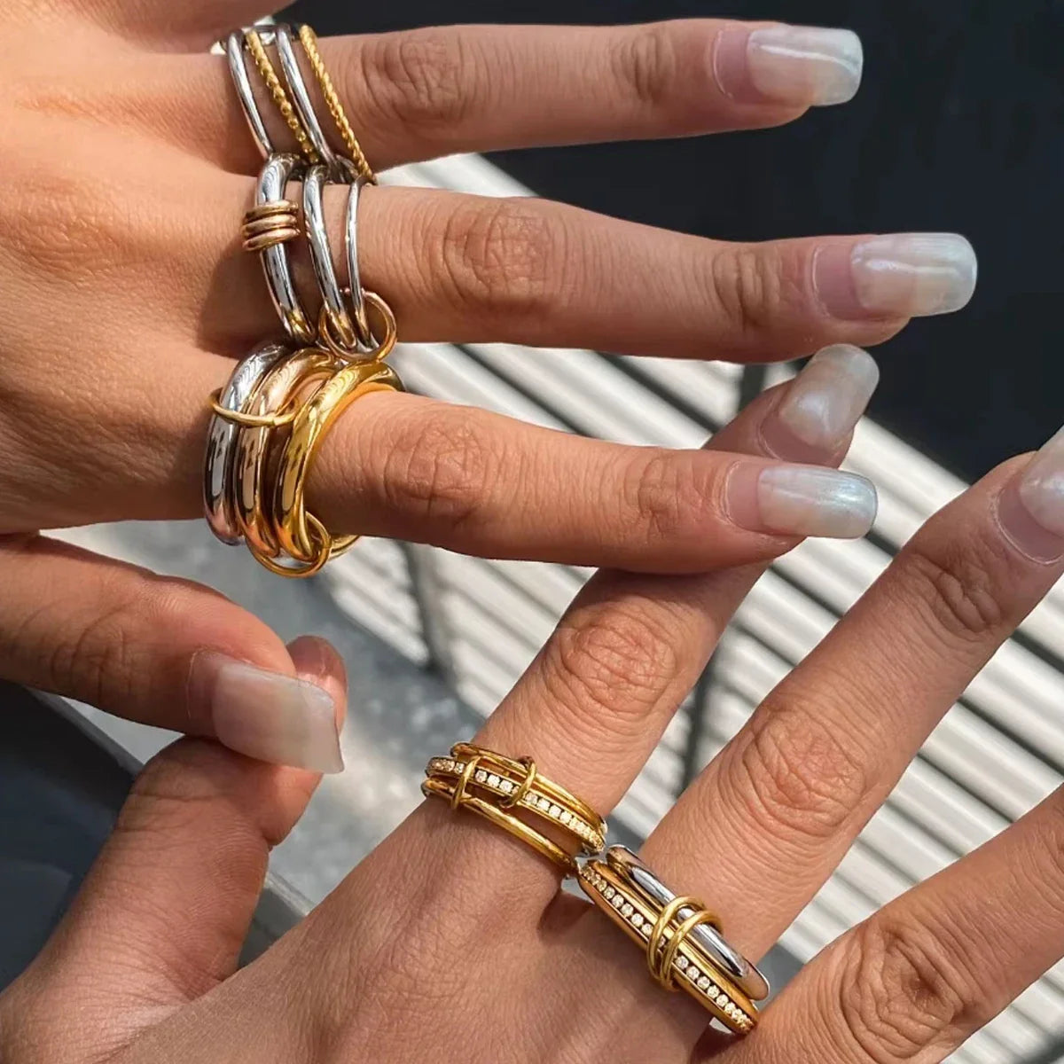 18K Elegant Gold Stacked Rings