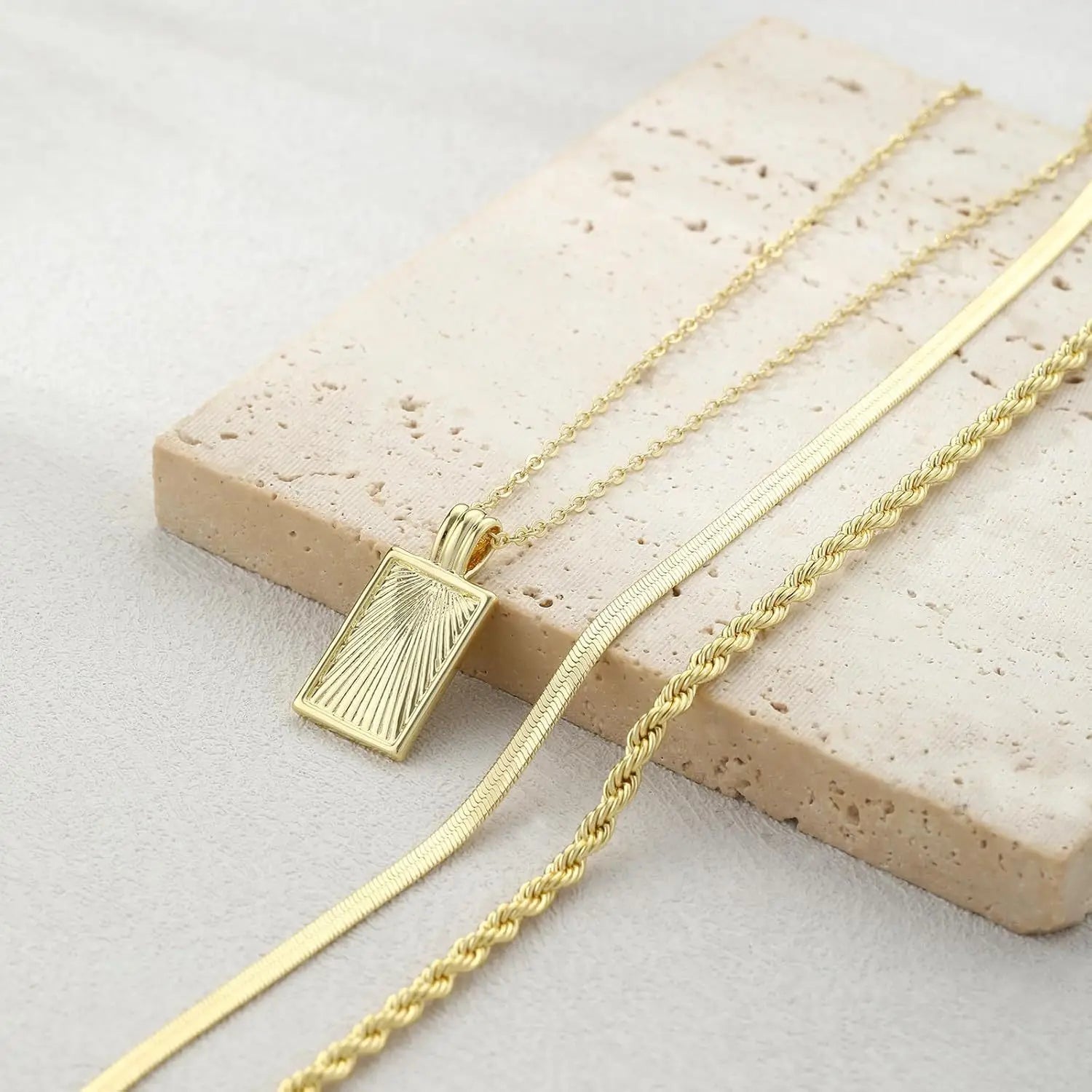 18K Gold Plated Radiant Rectangle Necklace
