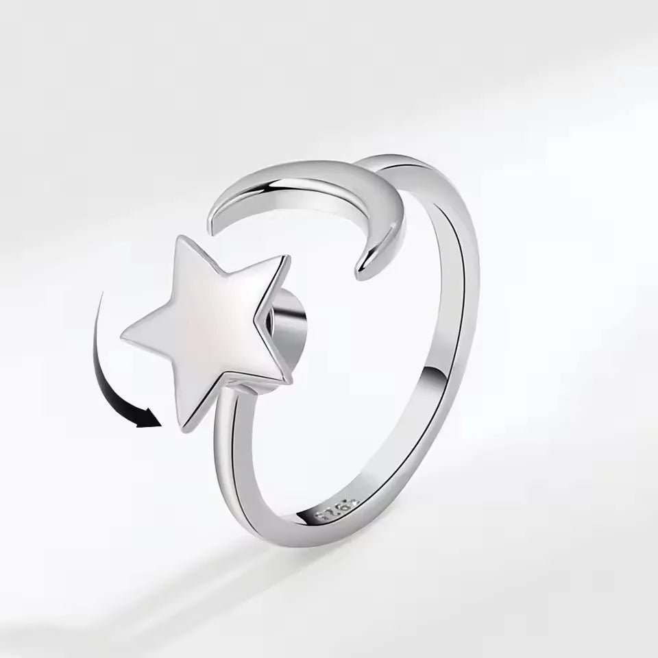 Celestial Spinner Ring – Moon & Star
