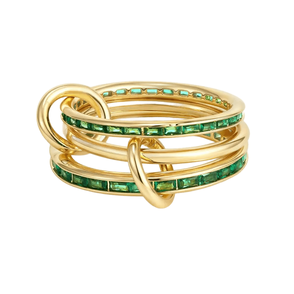 18K Elegant Gold Plated Stacked Rings with Green Stones