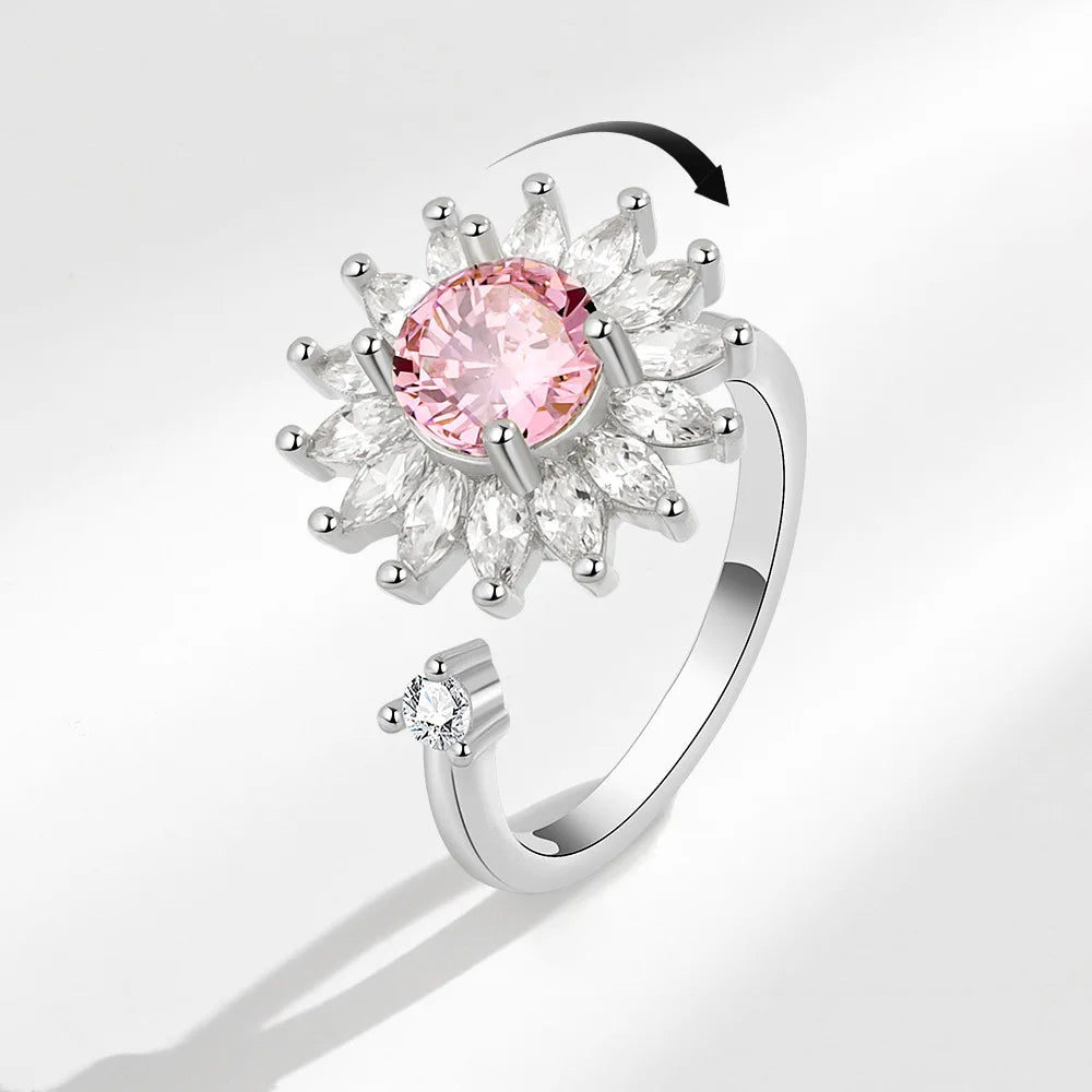 Adjustable Pink Flower Spinner Ring