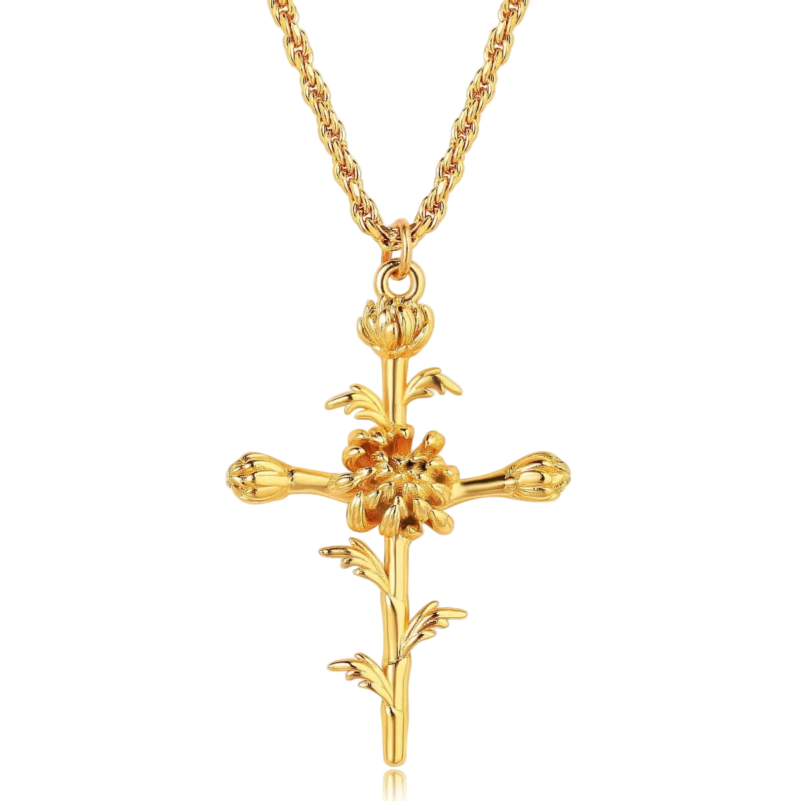 Birth Month Flower Cross Pendant