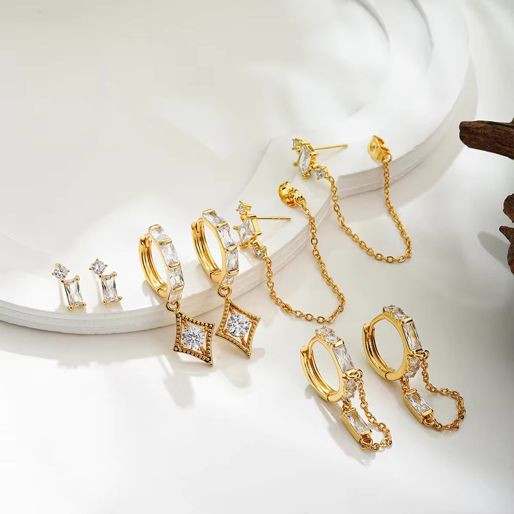 18K Gold Plated 4-Piece Chain & Stud Earring Set