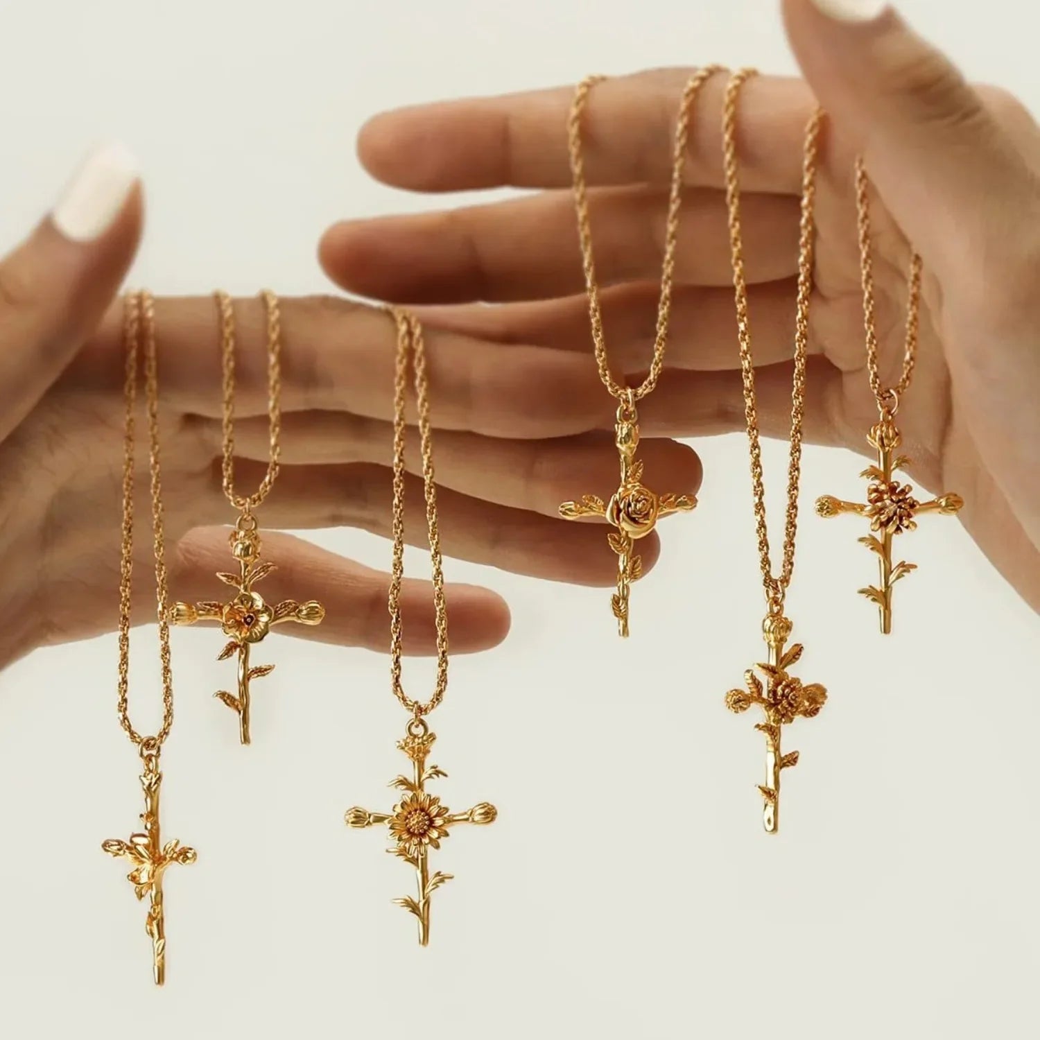 Birth Month Flower Cross Pendant