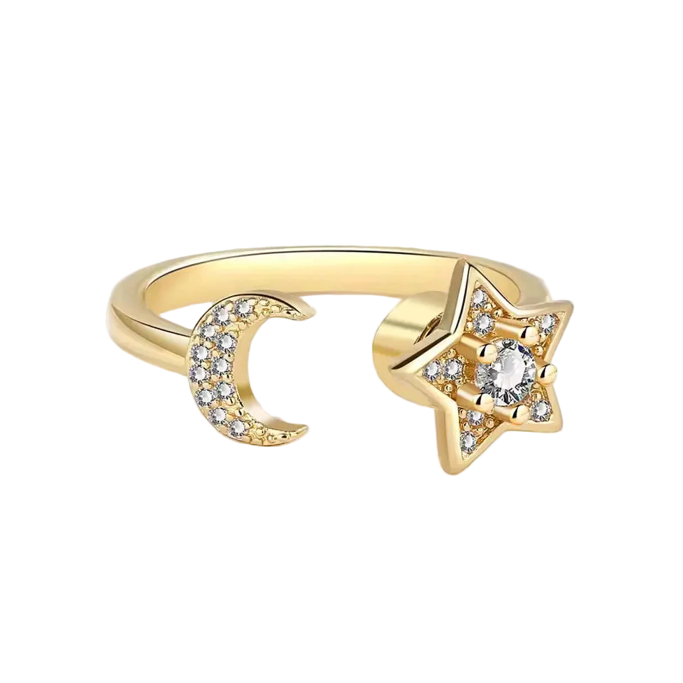 Celestial Moon & Star Spinner Ring