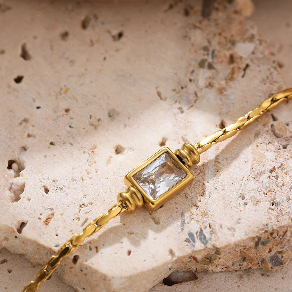 18K Gold Plated Square Zircon Necklace