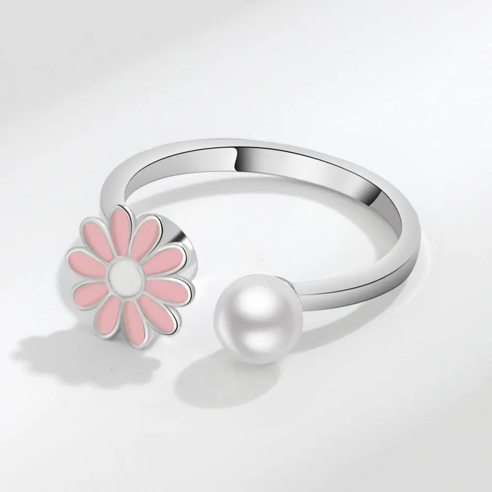 Adjustable Pink Daisy Spinner Ring