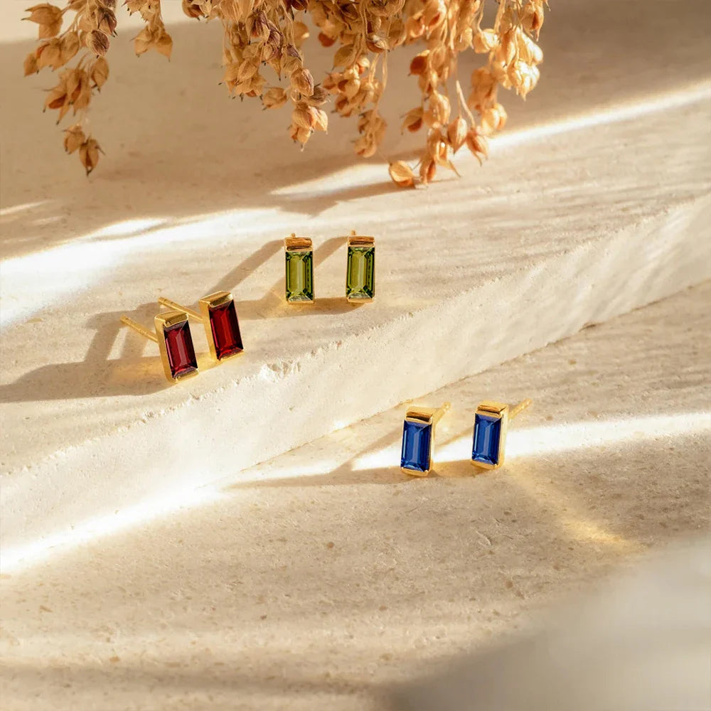 Rectangle Birthstone Earrings