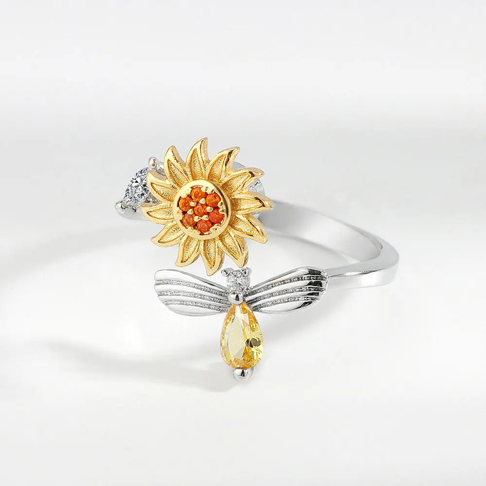 Adjustable Sunflower Spinner Ring