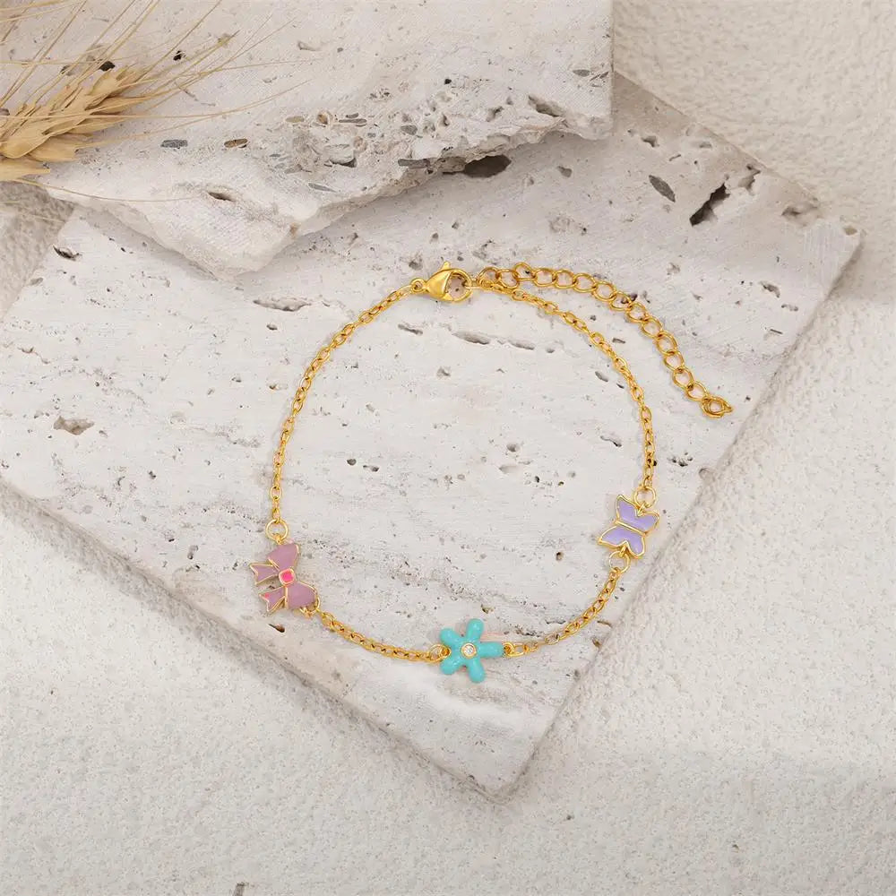 Bowknot & Flowers & Butterfly Charm Bracelet