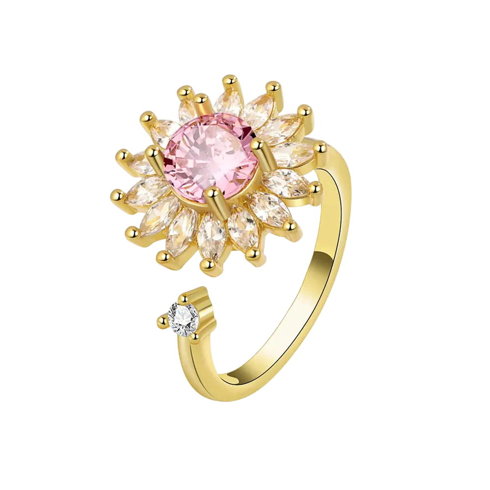 Adjustable Pink Flower Spinner Ring