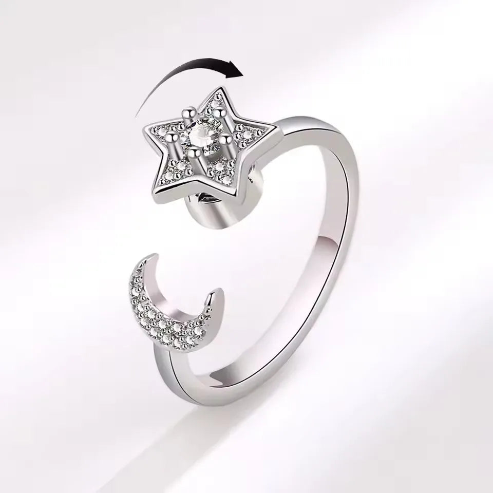 Celestial Moon & Star Spinner Ring