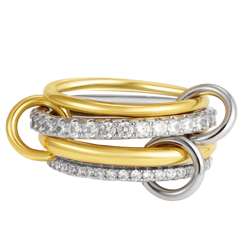 18K Elegant Gold Plated & Silver Stacked Rings with White Stones