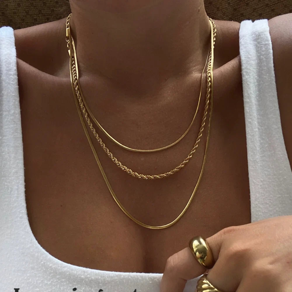 18K Gold Plated Layered Chain Necklace