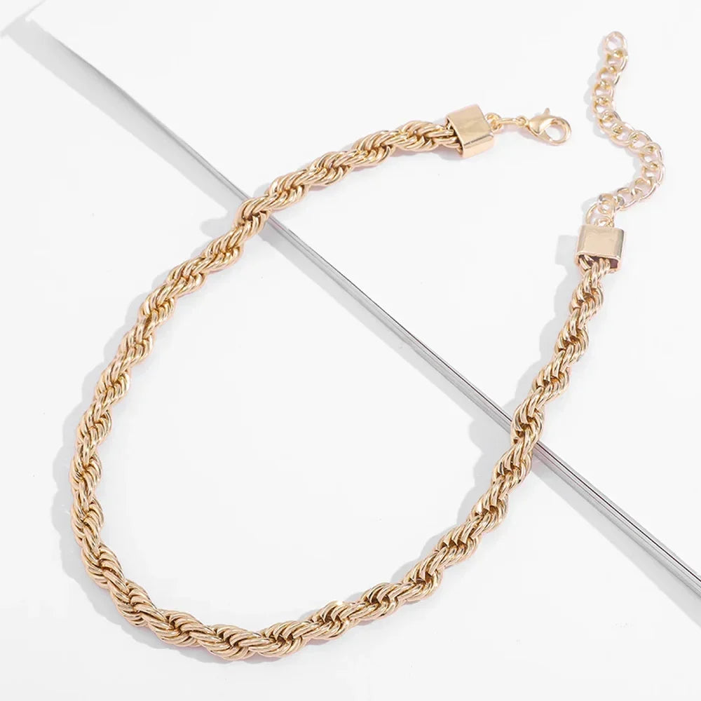 18K Gold Spiral Twist Rope Chain Necklace