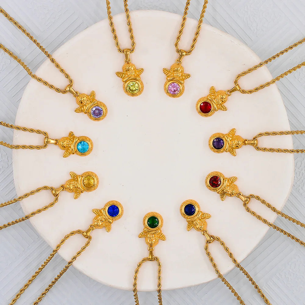 Dainty Angel Birthstone Necklace