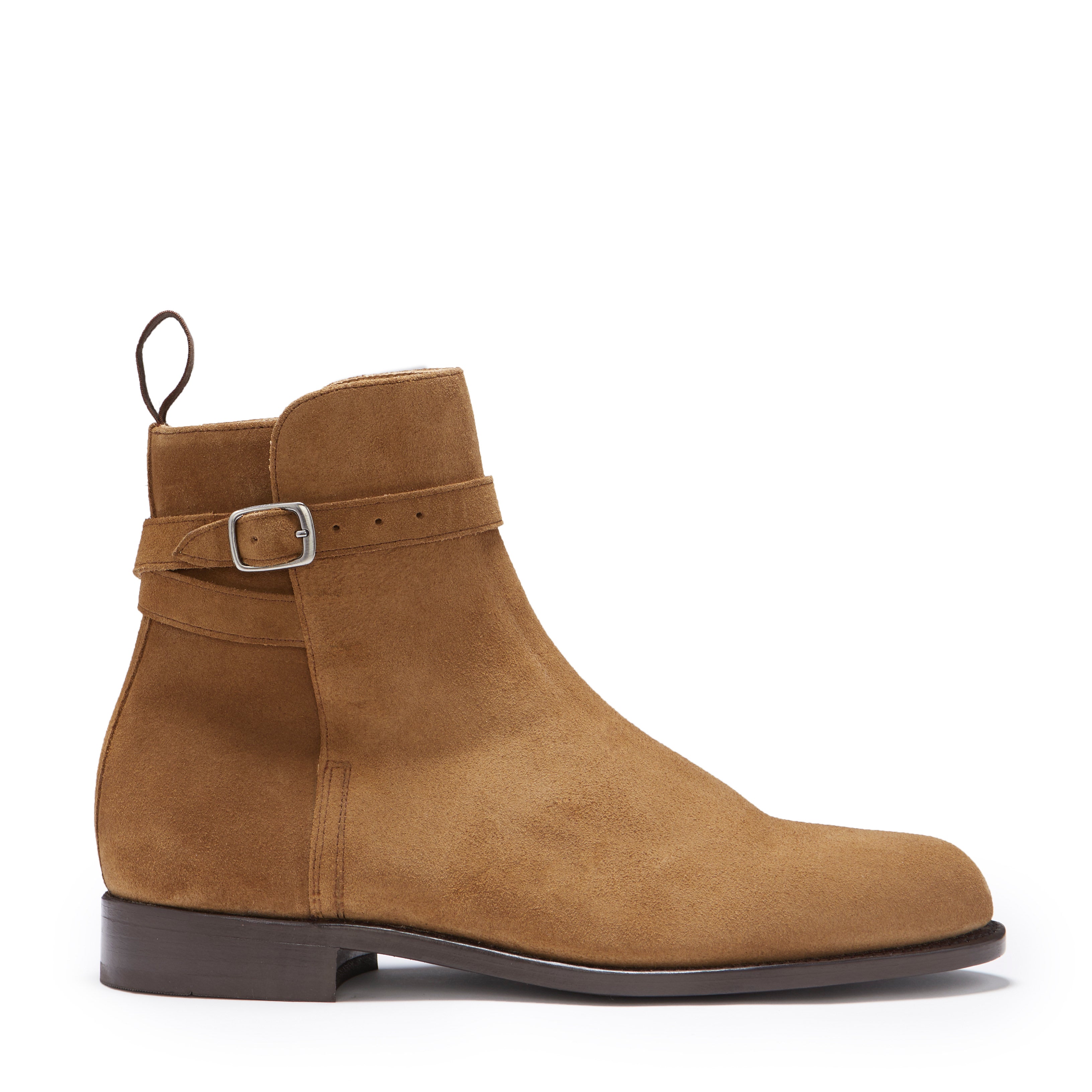 Stivali Jodhpur in Suede Tabacco, Suola in Cuoio con Guardolo