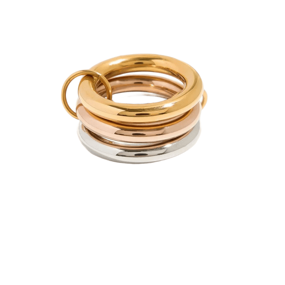18K Elegant Gold&Bronze&Silver Stacked Rings