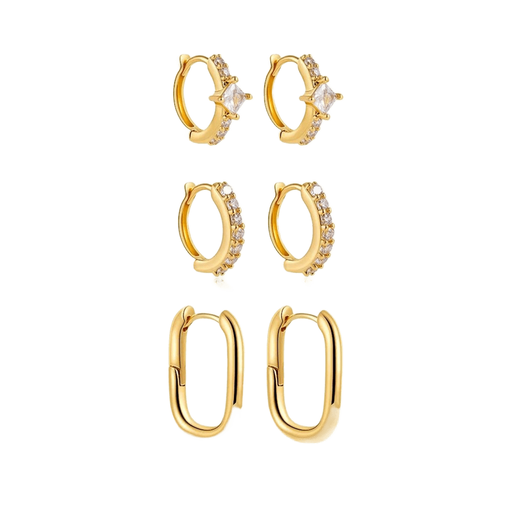 18K Gold Plated 3-Piece Hoop Earring Set