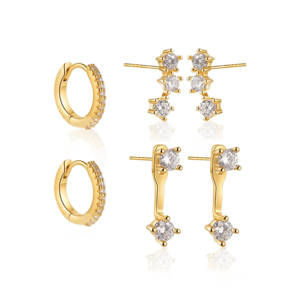 18K Gold Plated 3-Piece Dainty Hoop & Stud Earring Set