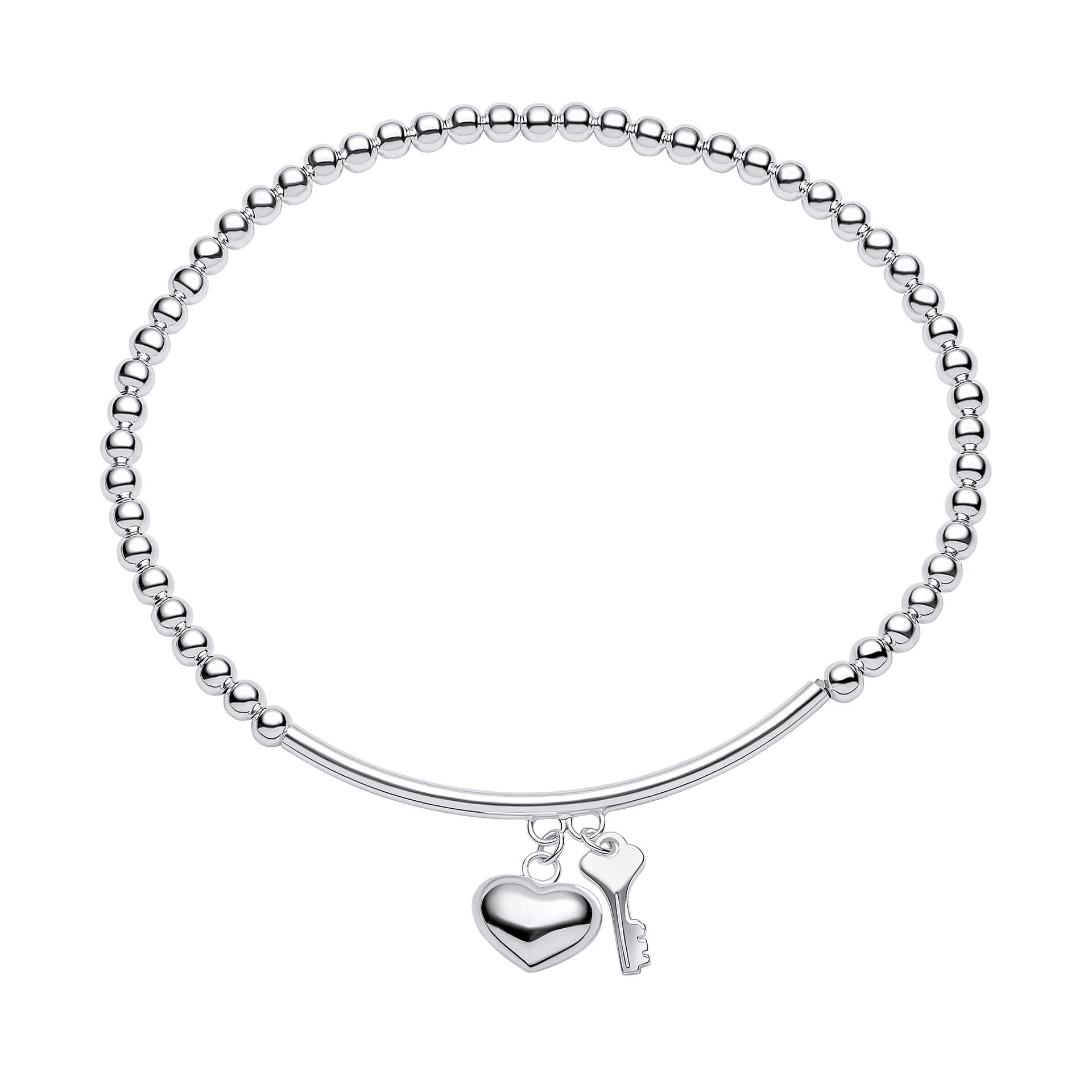 Beginnings Beaded Stretch Bracelet with Heart and Key Charms