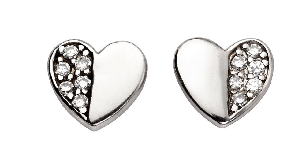 Beginnings Half Pave Cubic Zirconia Heart Stud Earrings