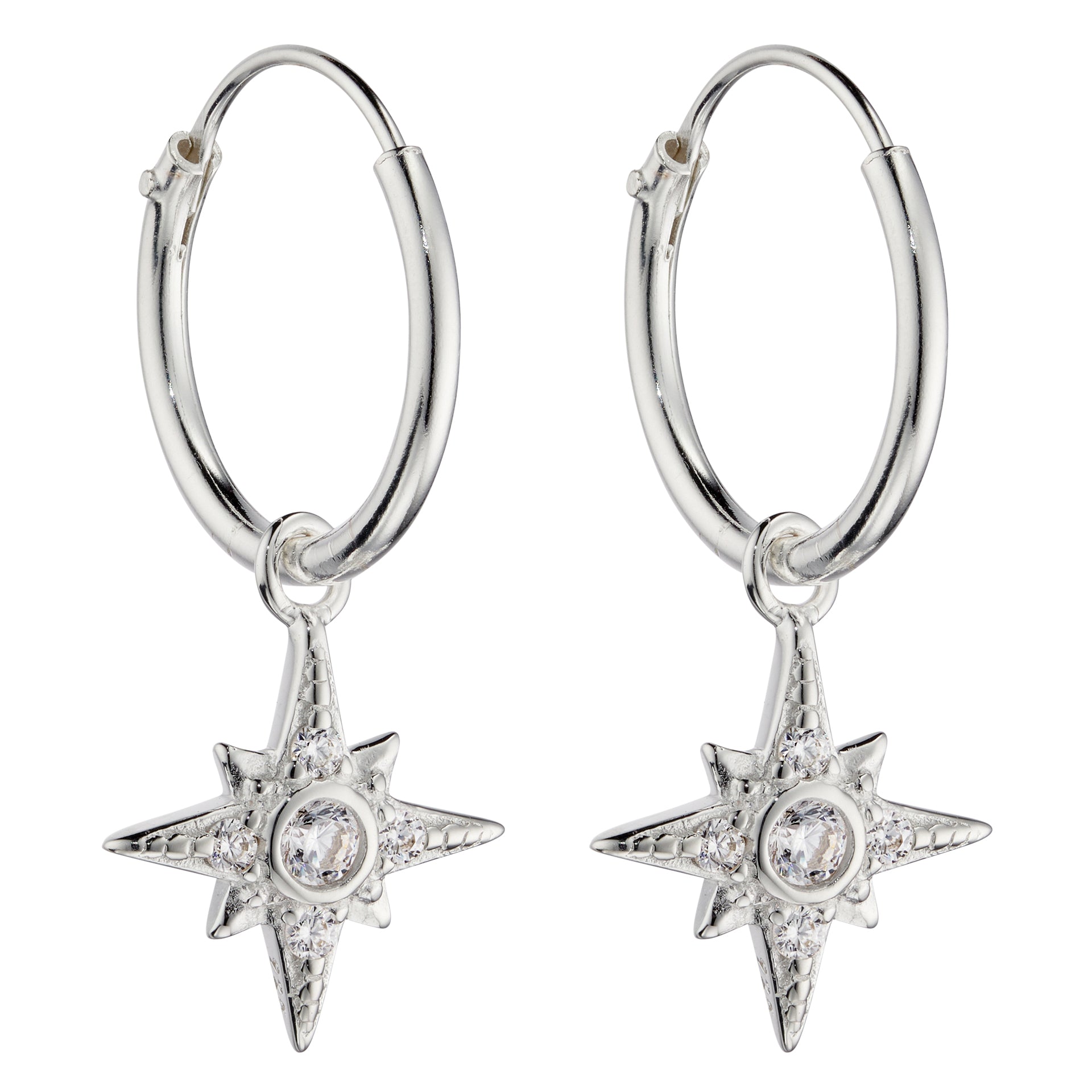 Beginnings Pave Set Cubic Zirconia Starburst Assembled Hoop Earrings