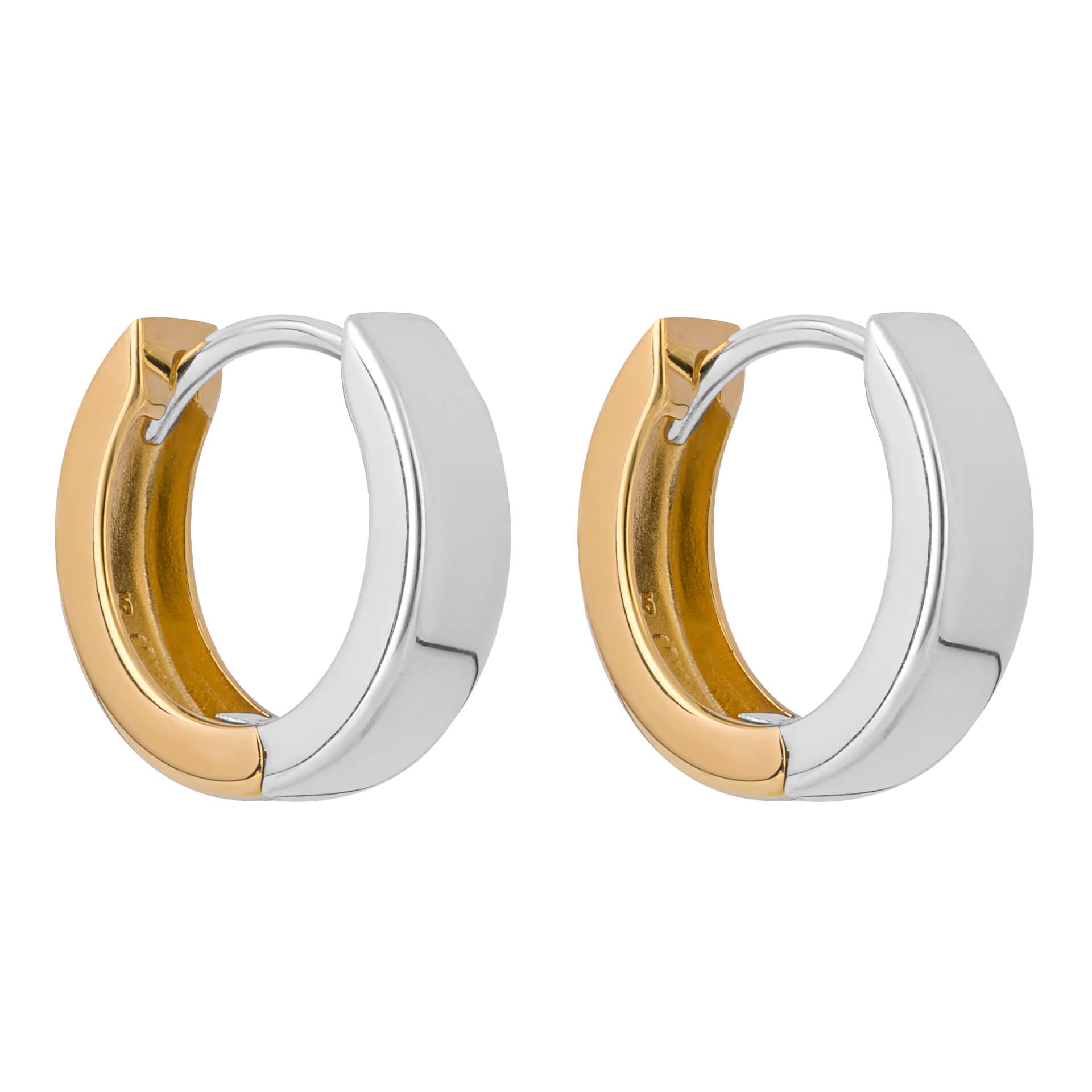 Beginnings Two Tone Flat Huggie Hoop Earrings
