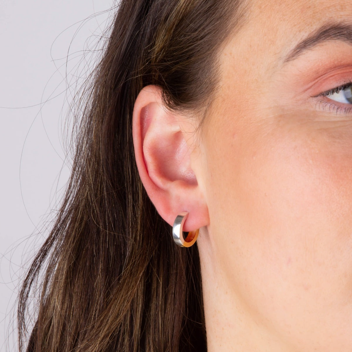 Beginnings Two Tone Flat Huggie Hoop Earrings