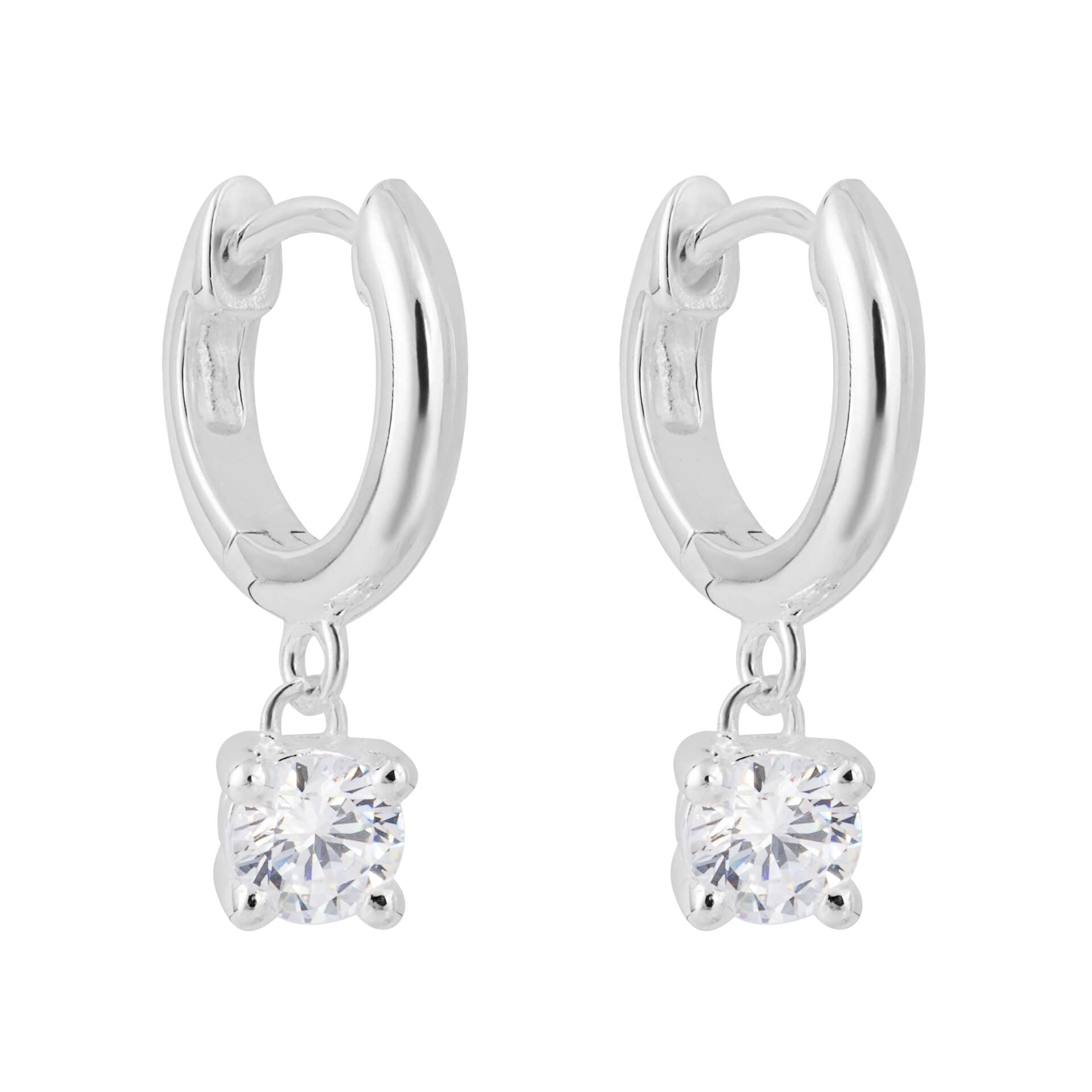 Beginnings Huggie Hoop Earrings with Cubic Zirconia Drop Charm