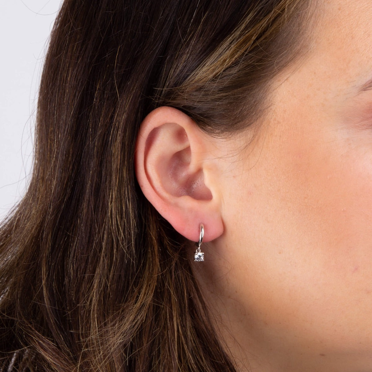 Beginnings Huggie Hoop Earrings with Cubic Zirconia Drop Charm