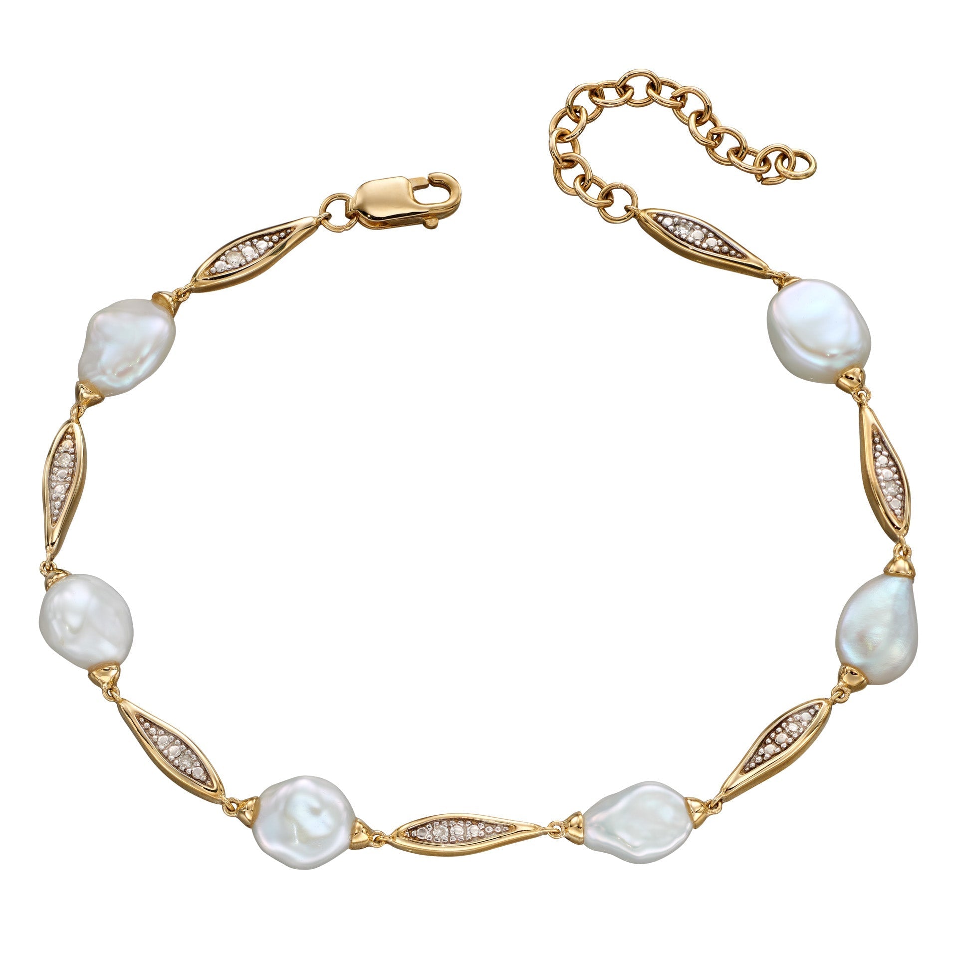 Elements Gold Keshi Pearl and Diamond Station Bracelet