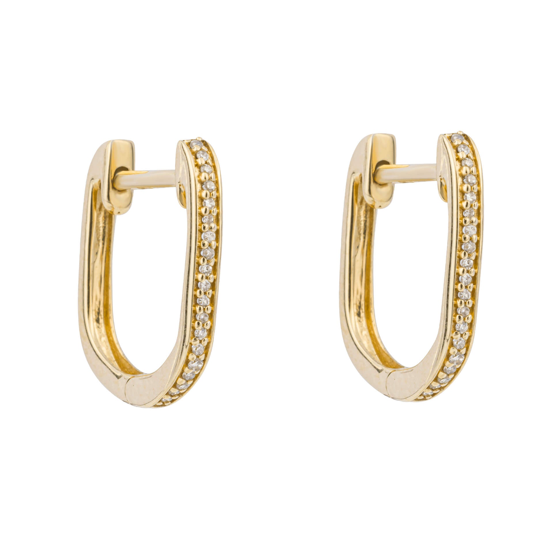 Elements Gold U Shape Pave Diamond Hoop Earrings