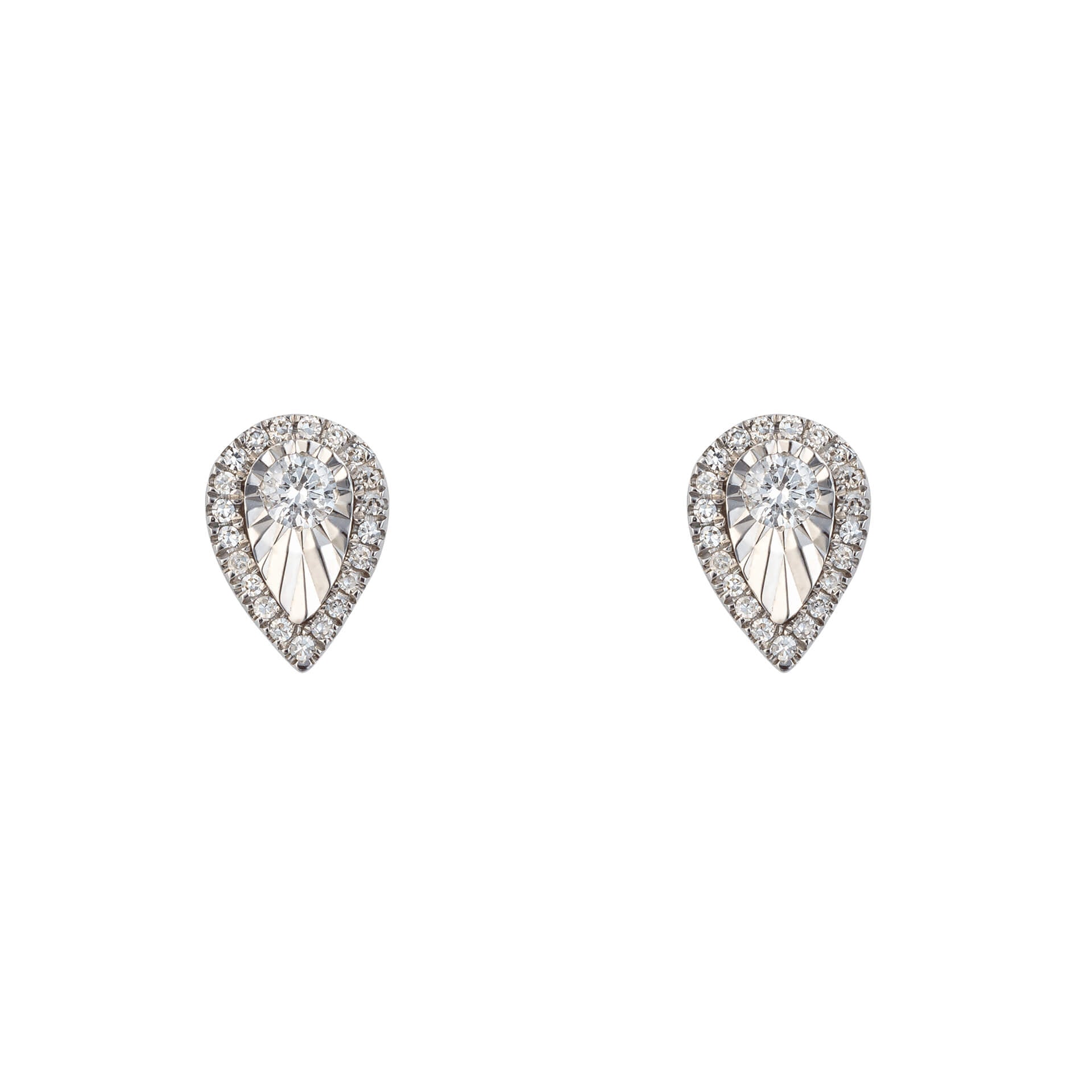 Elements Gold Diamond Cut Teardrop Stud Earrings with Diamond