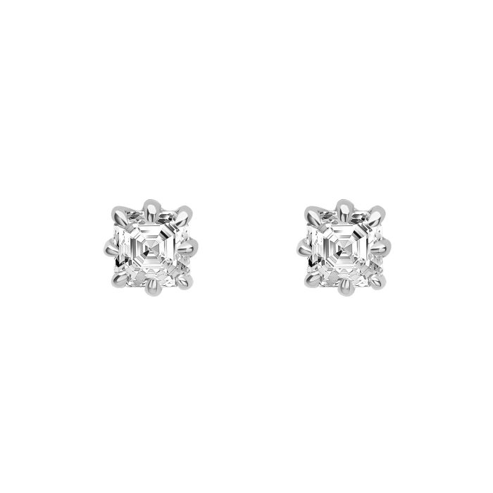 Elements Gold Asscher Cut Solitaire Stud Earrings